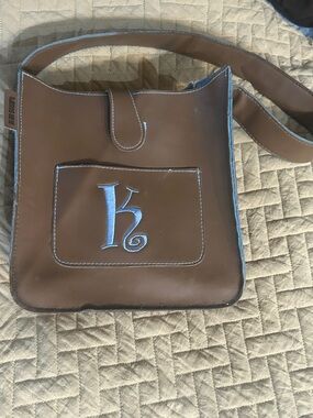 Brown Crossbody Bag with Blue Monogram